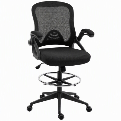 Vinsetto Bürosessel, Schreibtischstuhl, Stehfunktion, mit Fußablage, drehbarer Sitz, Stahl, schwarz, 64 x 60 x 106-126cm