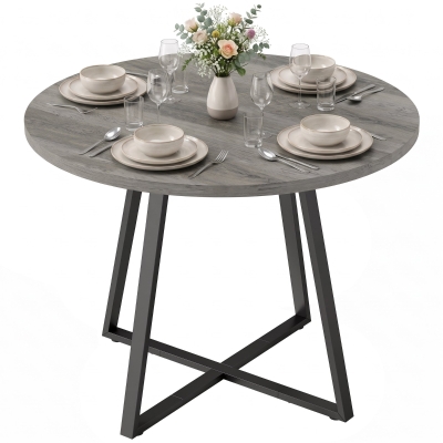 HOMCOM Runder Esstisch für 4 Personen Ø 100 cm, quadratisches Gestell aus Kohlenstoffstahl, Industrial-Style, Holzoptik Grau
