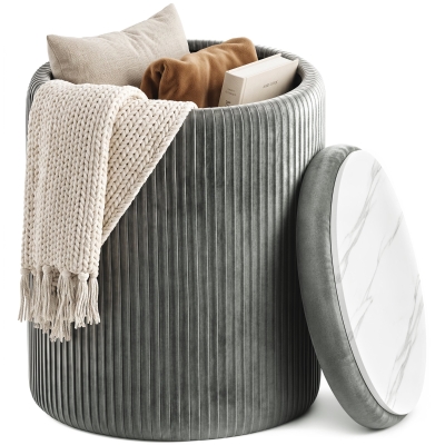 HOMCOM Puff redondo de terciopelo con almacenamiento, asiento tapizado, reposapiés con tapa 45 cm, Gris