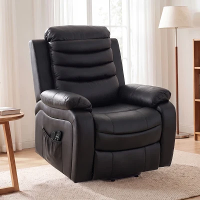 HOMCOM Sillón Relax Reclinable Eléctrico Levanta Personas con Masaje Vibratorio y Calor Puerto USB Control Remoto Negro