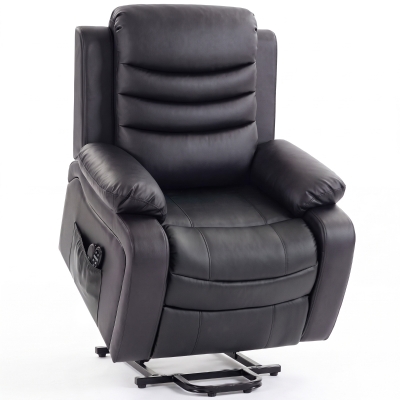 HOMCOM Sillón Relax Reclinable Eléctrico Levanta Personas con Masaje Vibratorio y Calor Puerto USB Control Remoto Negro