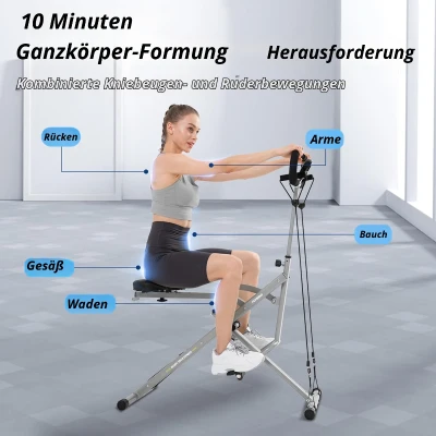 Squatmaschine mit Ruderfunktion, 4 Widerstandsstufen, faltbar, digitale Anzeige, Stahlkonstruktion, Grau
