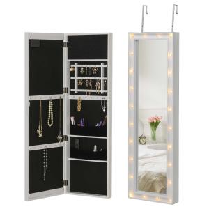 HOMCOM LED sieradenkast op te hangen 2-in-1 spiegelkast deurmontage wit