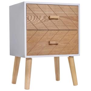 HOMCOM nachttafeltje met lades hout wit + naturel 40 x 30 x 55,5 cm | Aosom.de