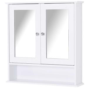 kleankin spiegelkast, wandkast met 3 opbergvakken, make-upkast, MDF, wit, 56 x 13 x 58 cm