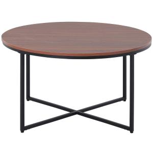 HOMCOM salontafel rond in houtlook koffietafel metalen poten spaanplaat bruin