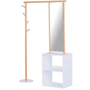 HOMCOM garderobestandaard kledingrek met make-up spiegel plank 4 haken bamboe