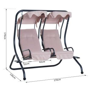 Outsunny 2-zits Hollywoodschommel tuinschommel met zonnedak staal beige tuin
