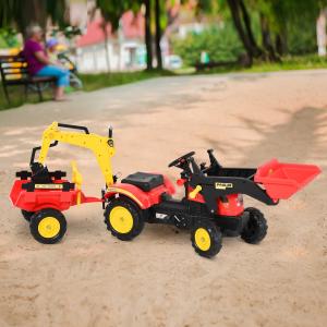 HOMCOM trapauto graafmachine trapgraafmachine met voorlader voor 3-6 jaar kinderen rood