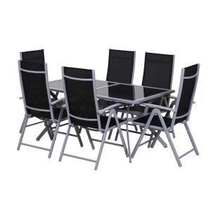 Outsunny 7-delig Tuinmeubelen tuinset zitgroep eetkamer aluminium klapstoel TEXTILENE