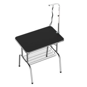 Aluminium trimtafel dierenverzorging scheertafel met korf in hoogte verstelbaar zwart