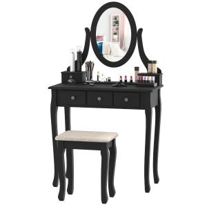 make-uptafel kaptafel kappen make-uptafel met spiegel krukje wit / zwart