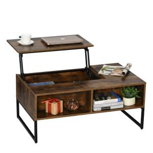 HOMCOM salontafel met in hoogte verstelbaar blad, spaanplaat bruin