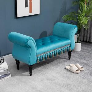 HOMCOM luxe zitbank gestoffeerde bank populierenhout rubber blauw