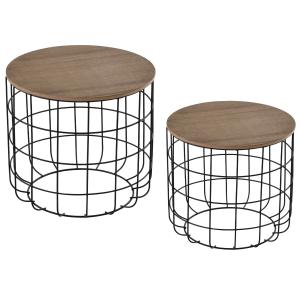 HOMCOM bijzettafel tuin salontafel koffietafel set van 2 zwart + bruin metaal