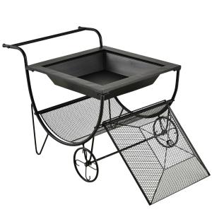 2-in-1 haardvuurkorf met houten plank en metalen zwart metalen vonkenbeschermer