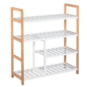 HOMCOM Grenenhout schoenenrek schoenenrek met 4 planken plank voor schoenenlaarzen wit