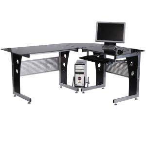 HOMCOM Computertafel hoekschrijftafel PC-tafel kantoortafel met veiligheidsglas
