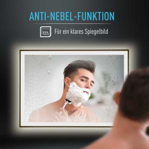 kleankin® Badezimmerspiegel LED-Spiegel Nebelfreier Antibeschlag Wandspiegel Aluminium Badezimmerspiegel mit LED Licht Beleuchtung Touch-Schalter 3 Farbtemperaturen 70 x 50 x 3 cm