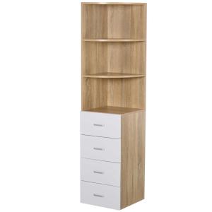 HOMCOM boekenrek met meerdere niveaus, vrijstaande stelling, woonkamerrek, hoekboekenkast, spaanplaat, natuurlijk + wit, 40 × 40 × 170 cm hoekboekenkast boekenkast woonkamerrek spaanplaat | Aosom.de