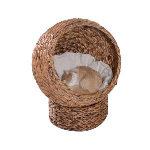 PawHut Kattenslaapplek, kattenbed met kussen, kattengrot, bananenblad, bruin