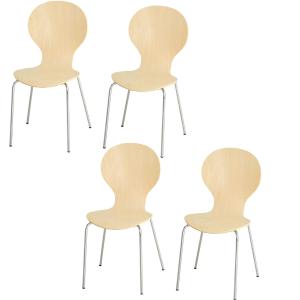 Set van 4 eetkamerstoelen keukenstoel houten stoel met metalen poten massief hout naturel