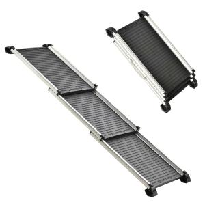 Aluminium hondenloopplank huisdierenloopplank inklapbaar hondentrap zwart 159 x 42 x 11,5 cm
