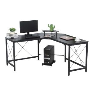 HOMCOM Computerbureau L-vormig hoekbureau bureau kantoortafel metaal zwart
