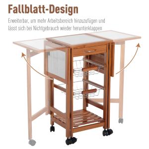 HOMCOM® serveerwagen rolwagen met schuiflades, serveertafel, keukenwagen keukentrolley inklapbare keukentrolley