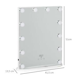 HOMCOM Hollywood spiegel met verlichting make-up spiegel voor make-uptafel met 12 LED's