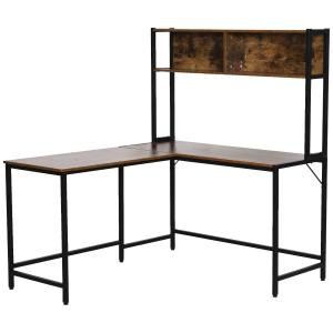 HOMCOM Computertafel L-vormig hoekbureau bureautafel bureau naturel + zwart