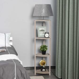 HOMCOM staande lamp vloerlamp stalamp plank hout Scandinavisch grijs