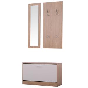 HOMCOM 3-delige garderobeset, schoenenkast, wandspiegel, garderobe, hal 2 kleuren