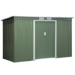 Outsunny Tuinhuis tuinhuisje met schuifdeur raam buiten staal lichtgroen