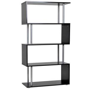 HOMCOM® boekenkast zwart wandstelling roomdivider vrijstaande stelling 4 vakken MFC hoekstelling bureaustelling