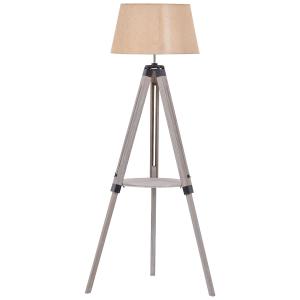 HOMCOM Staande lamp met plank stalamp in hoogte verstelbaar lamp naturel vintage beige