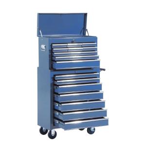HOMCOM® mobiele werkplaatswagen gereedschapswagen met wielen & slot gereedschapswagen wagen met wielen gereedschapskist, afsluitbaar met 16 schuifladen, blauw