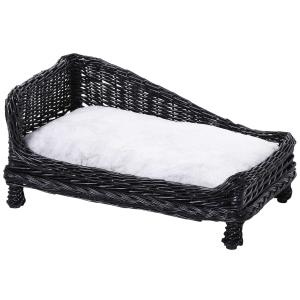 Kattenbed met kussens verhoogde kattenbank hondenbank huisdier riet zwart