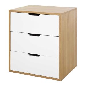 HOMCOM Kantoorcontainer met 3 schuiflades archiefkast kantoorkast E1 spaanplaat wit + naturel
