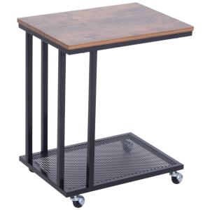 HOMCOM bijzettafel C-vorm op wielen trolley serveerwagen bijzettafel nachttafel | hout + metaal | zwart + walnoot nerf | 51 x 36 x 61 cm | Aosom.de