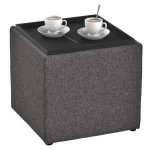 Poef met opbergruimte ottoman poef linnen donkergrijs 42 x 42 x 41 cm