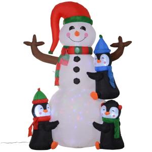 Kerst opblaasbare sneeuwpop met 3 pinguïns 1,8 m decor leds polyester