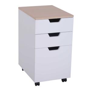 Rolcontainer archiefkast kantoorkast met 3 schuiflades 4 wielen MDF wit + naturel
