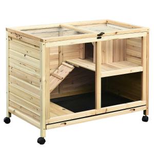 konijnenhok konijnenhok met twee verdiepingen op wielen massief hout naturel