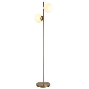 HOMCOM Staande lamp schemerlamp vloerlamp 2 glazen kappen goud + wit