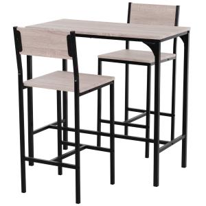 HOMCOM Bartafel met 2 stoelen 3-delige tafelset barstoel barkruk MDF naturel zwart