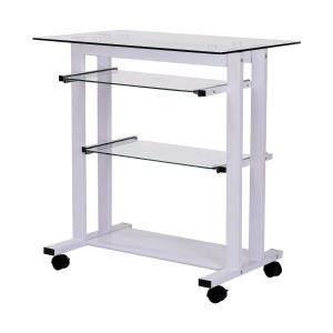 HOMCOM Rolbaar bureau computertafel bureau werktafel met glazen aflegvlak wit