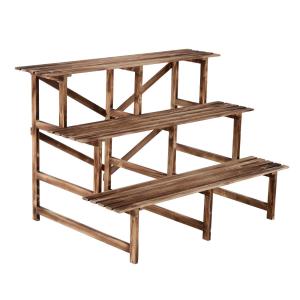 Plantenetagere bloementrap plantenrek bloemenbank standaard 3 trappen vurenhout
