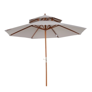 Houten zonnescherm 265 x 264 m marktparasol tuinparasol dubbel dak grijs