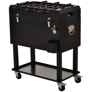 Outsunny Koelbox met tafelvoetbal 2-in-1 65 l wijnkoeler tafelvoetbal koelwagen met wielen